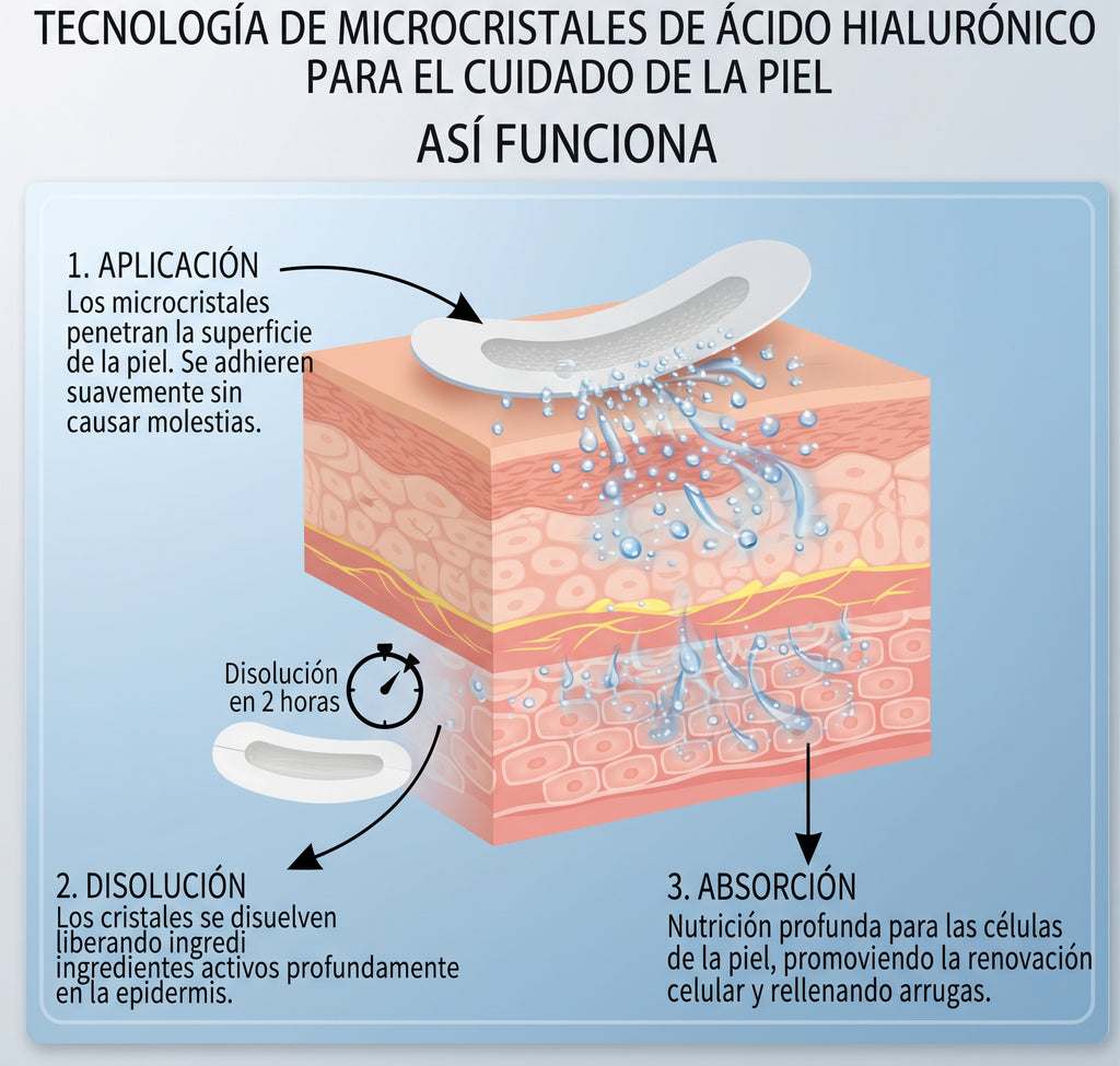 Parche facial antiarrugas con microagujas de ácido hialurónico para ojos