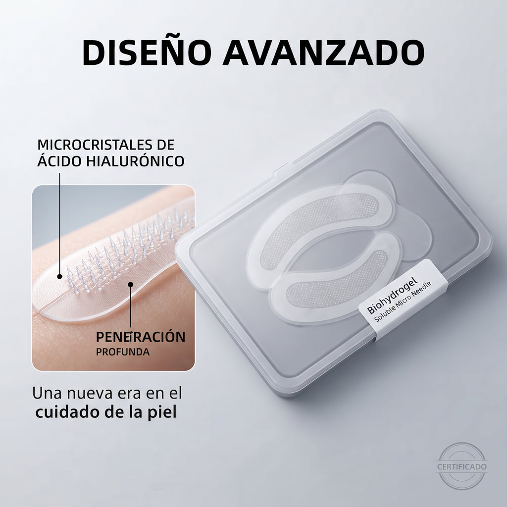 Parche facial antiarrugas con microagujas de ácido hialurónico para ojos
