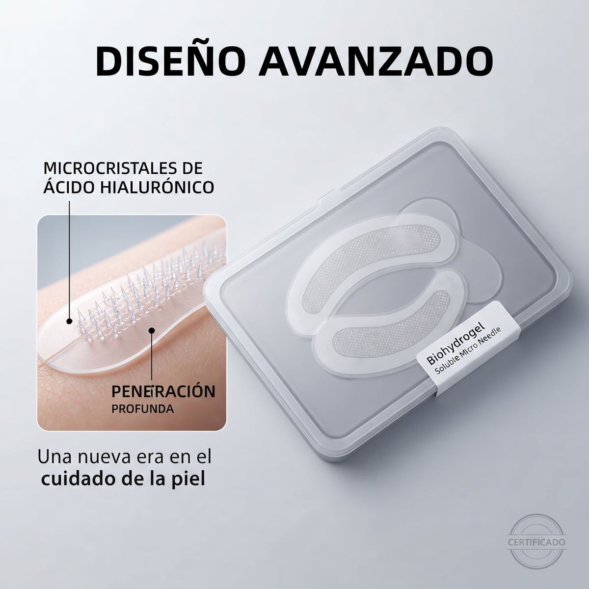 Parche facial antiarrugas con microagujas de ácido hialurónico para ojos